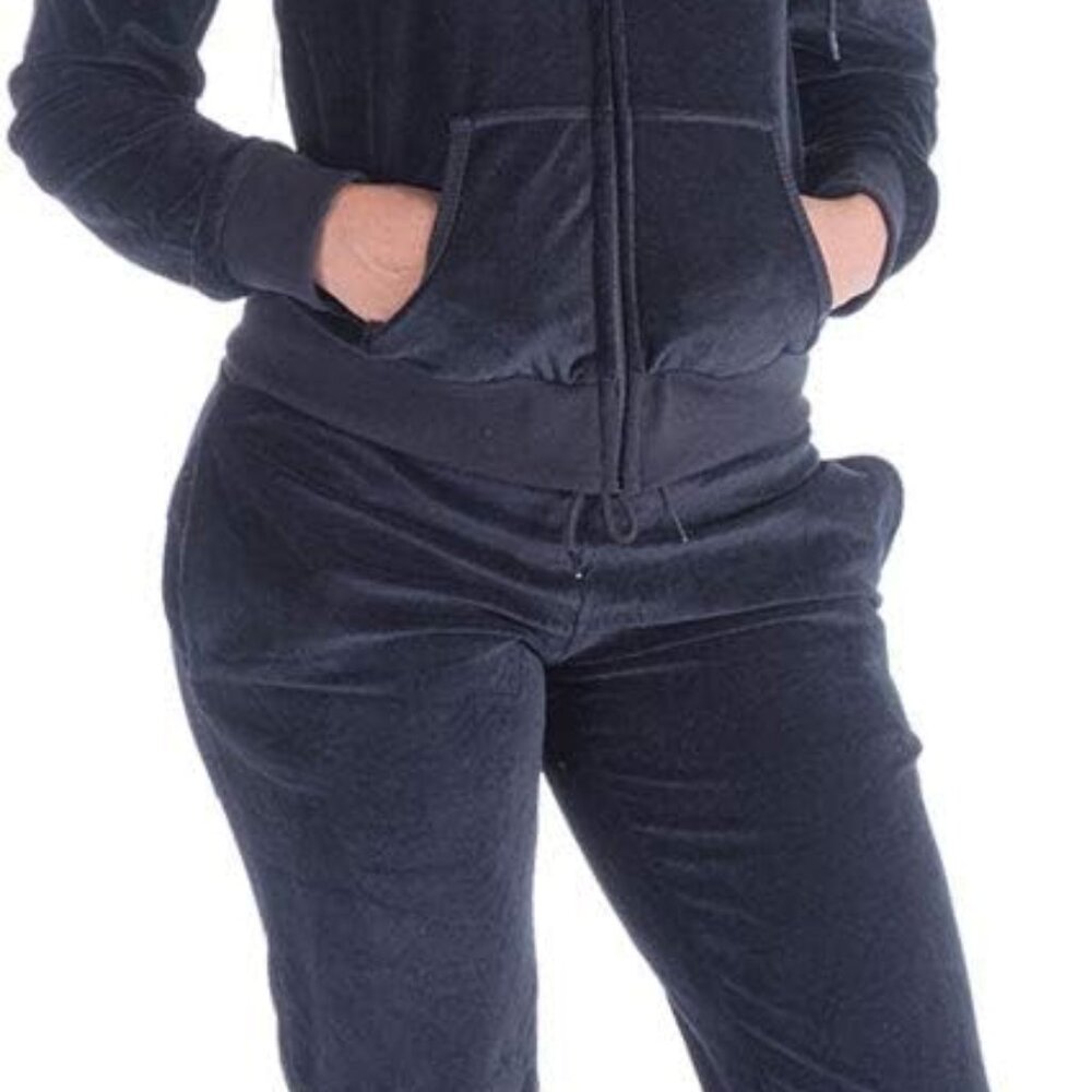 Chic Black Velour Jogging Outfit - Women's 2-Piece Set For Every Occasion